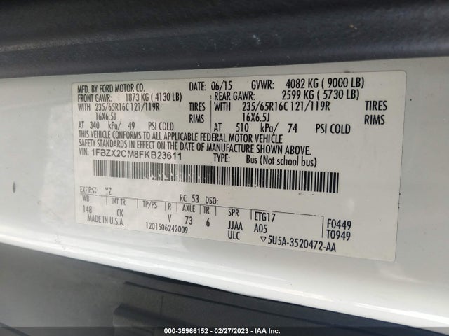 2015 Ford Transit, VIN: 1FBZX2CM8FKB23611