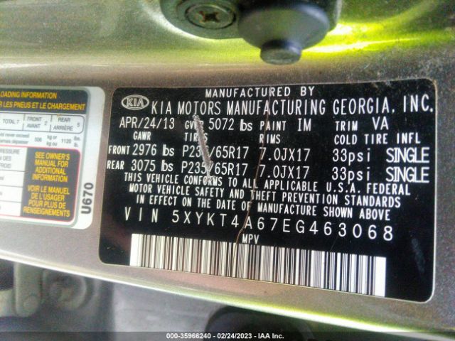 5XYKT4A67EG463068 KIA SORENTO LX