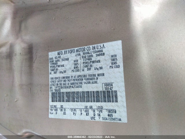 2002 FORD RANGER XL FLEET/XLT VIN: 1FTZR45E62PA73408