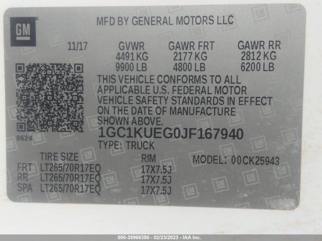 2018 Chevrolet Silverado 2500, VIN: 1GC1KUEG0JF167940