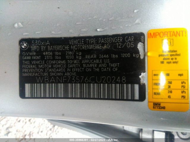WBANF73576CU20248 BMW 5 Series 530xi