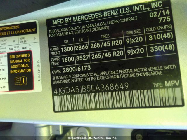 4JGDA5JB5EA368649 Mercedes-Benz M-class Ml 350