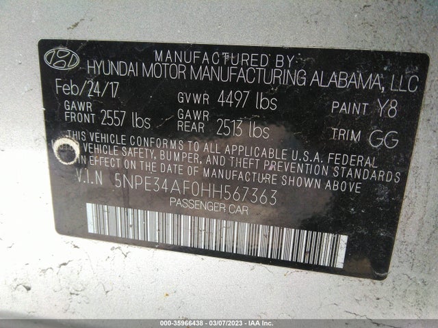 Hyundai Sonata Sport 2017 5NPE34AF0HH567363 Image 9