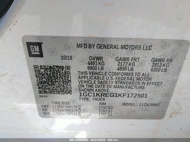 2019 Chevrolet Silverado 2500, VIN: 1GC1KREG1KF172501