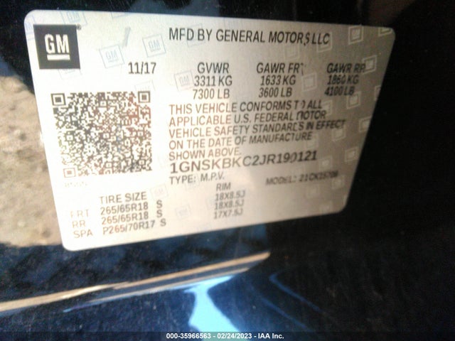 2018 Chevrolet Tahoe, VIN: 1GNSKBKC2JR190121