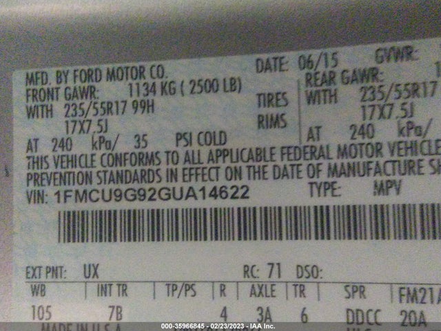 Ford ESCAPE SE 2016 1FMCU9G92GUA14622 Image 9