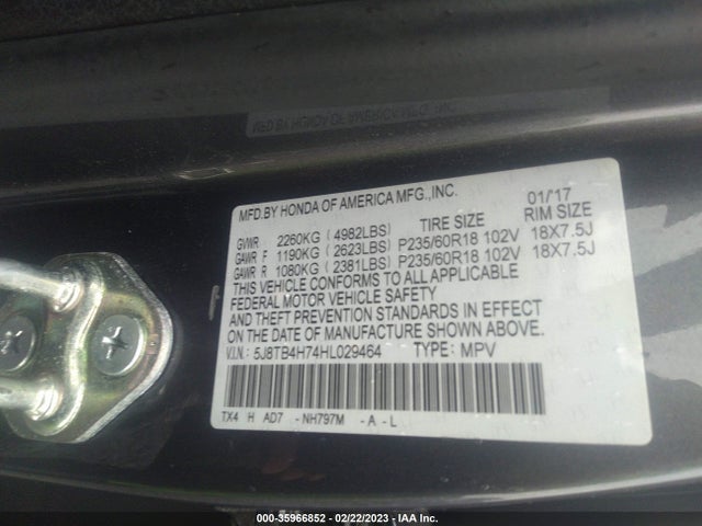 2017 Acura RDX, VIN: 5J8TB4H74HL029464