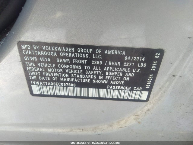 1VWAT7A33EC097808 Volkswagen Passat Wolfsburg Ed