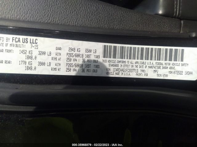 1C4RDHAG1FC937713 Dodge Durango Sxt