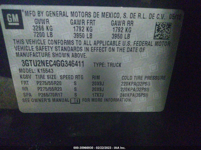 2016 GMC Sierra 1500, VIN: 3GTU2NEC4GG346411