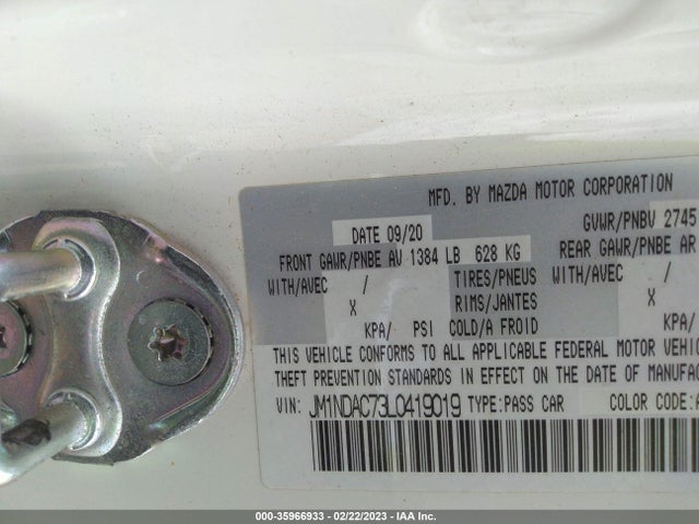 2020 Mazda MX-5 Miata, VIN: JM1NDAC73L0419019