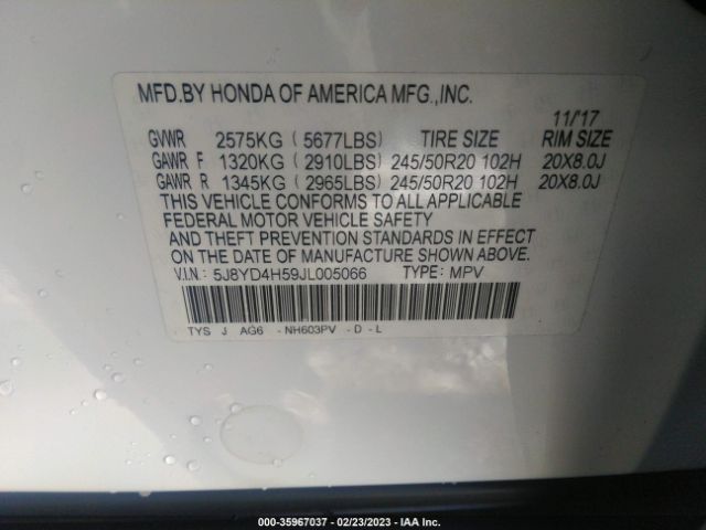 5J8YD4H59JL005066 Acura Mdx W/technology Pkg