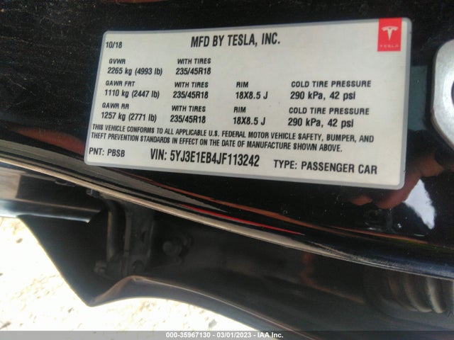 Tesla Model 3 Long Range 2018 5YJ3E1EB4JF113242 Image 9