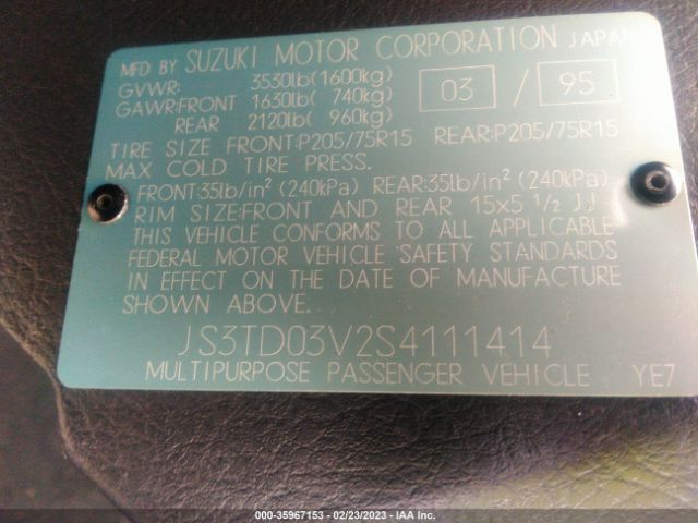 JS3TD03V2S4111414 Suzuki Sidekick Jx/jlx