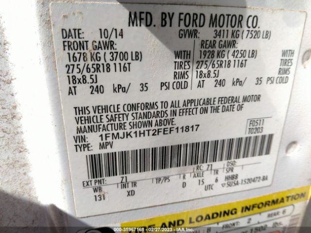 1FMJK1HT2FEF11817 Ford Expedition El Xlt/king Ranch