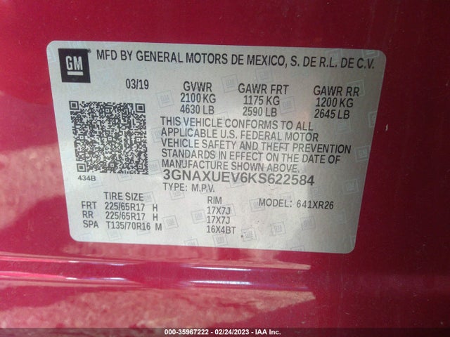 Chevrolet EQUINOX LT 2019 3GNAXUEV6KS622584 Image 9