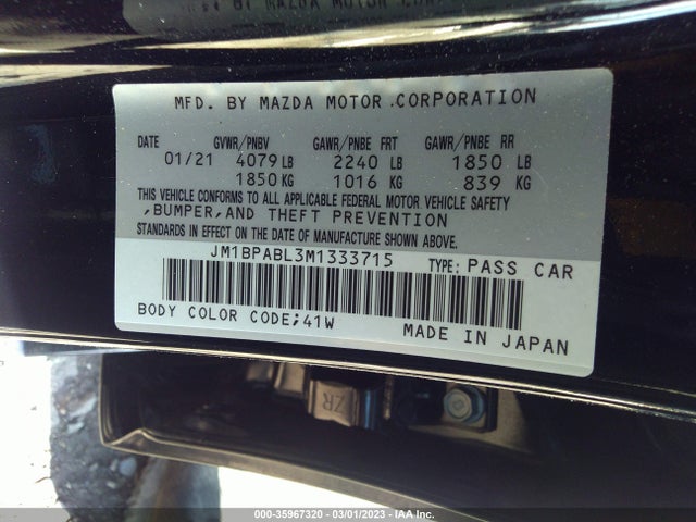 2021 MAZDA MAZDA3 SEDAN SELECT VIN: JM1BPABL3M1333715