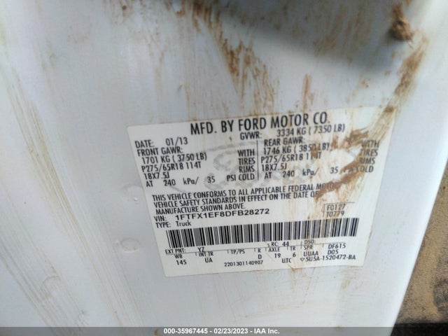 2013 FORD F-150 XL/STX/XLT/FX4/LARIAT VIN: 1FTFX1EF8DFB28272