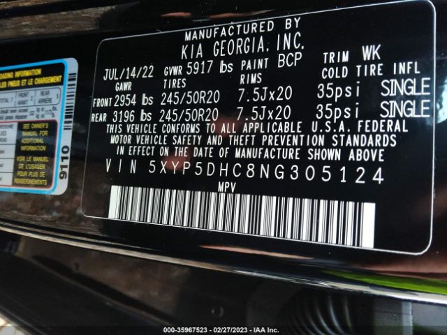 5XYP5DHC8NG305124 KIA Telluride Sx