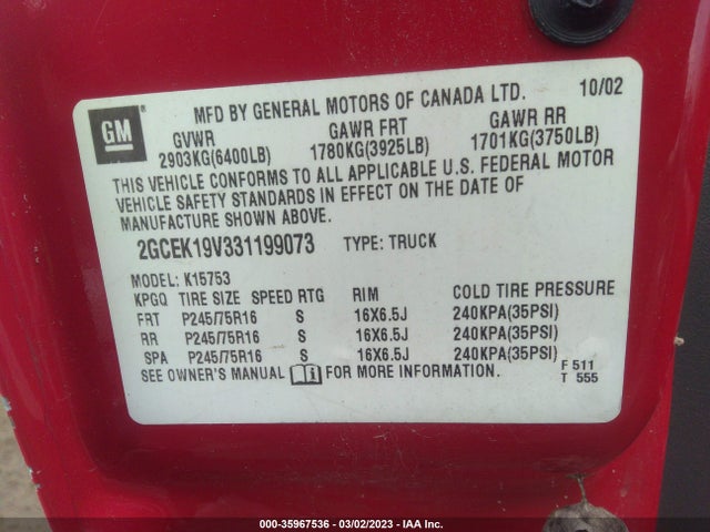 Chevrolet SILVERADO 1500 2003 2GCEK19V331199073 Image 10