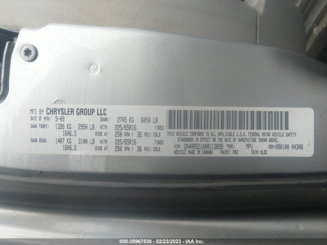 2A4RR5D16AR113899 Chrysler Town & Country Touring