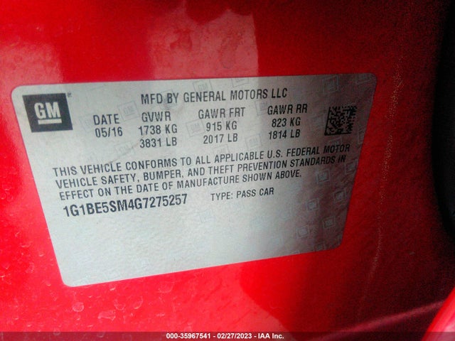 Chevrolet CRUZE LT 2016 1G1BE5SM4G7275257 Image 11