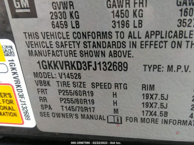 1GKKVRKD3FJ132689 GMC ACADIA SLT