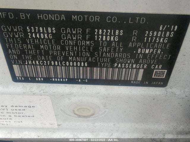 2020 Acura RLX, VIN: JH4KC2F98LC000086