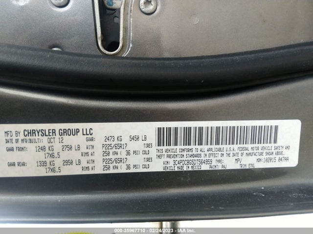 2013 DODGE JOURNEY SXT VIN: 3C4PDCBG5DT564959