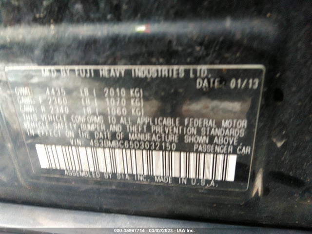 2013 SUBARU LEGACY 2.5I PREMIUM VIN: 4S3BMBC65D3032150