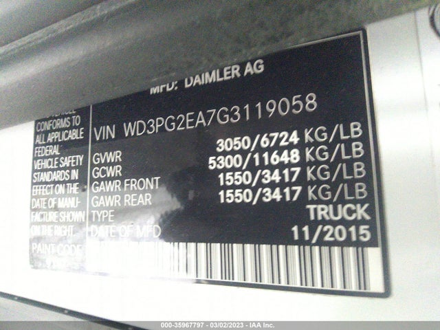 2016 Mercedes-Benz Metris, VIN: WD3PG2EA7G3119058