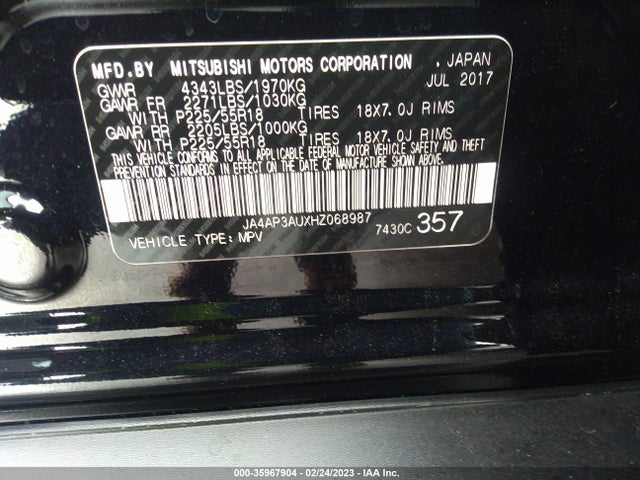 JA4AP3AUXHZ068987 Mitsubishi Outlander Sport 2.0