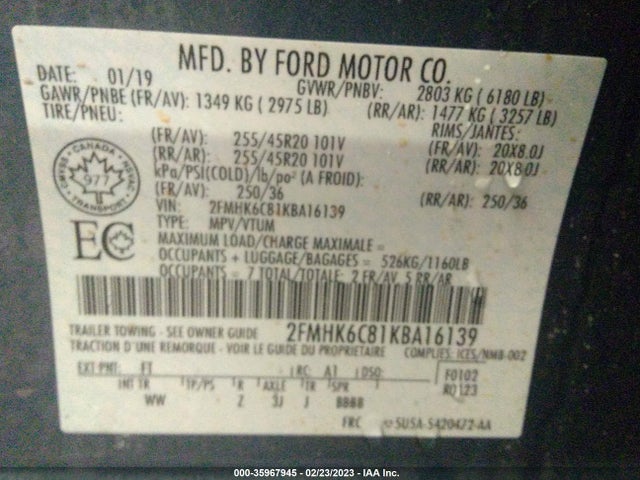 2019 Ford Flex, VIN: 2FMHK6C81KBA16139