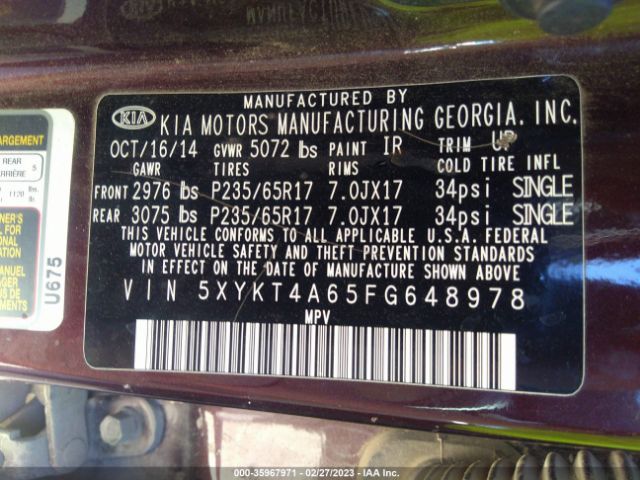 5XYKT4A65FG648978 KIA SORENTO LX