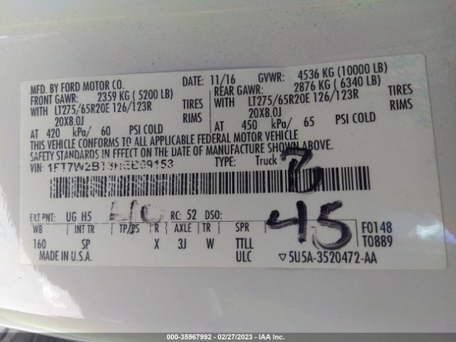 1FT7W2BT3HEB69153 Ford Super Duty F-250 Srw Lariat/platinum