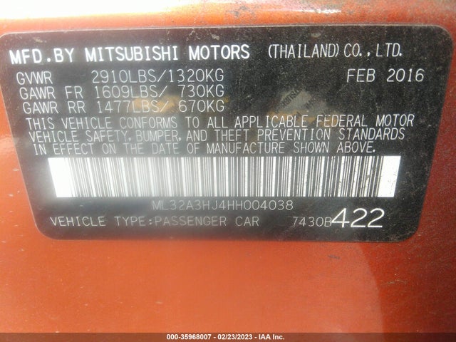 ML32A3HJ4HH004038 Mitsubishi MIRAGE ES