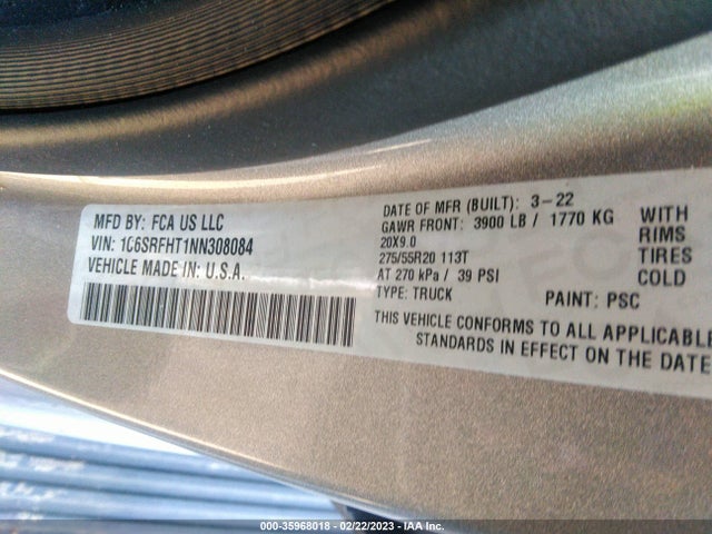 RAM 1500 Limited 2022 1C6SRFHT1NN308084 Image 9