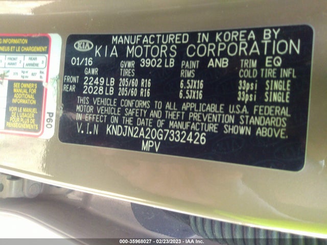 KIA Soul Base 2016 KNDJN2A20G7332426 Image 11