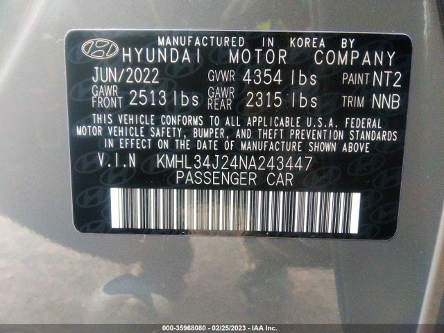Hyundai Sonata Limited 2022 KMHL34J24NA243447 Image 9