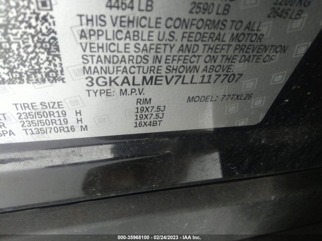 2020 GMC TERRAIN SLE VIN: 3GKALMEV7LL117707