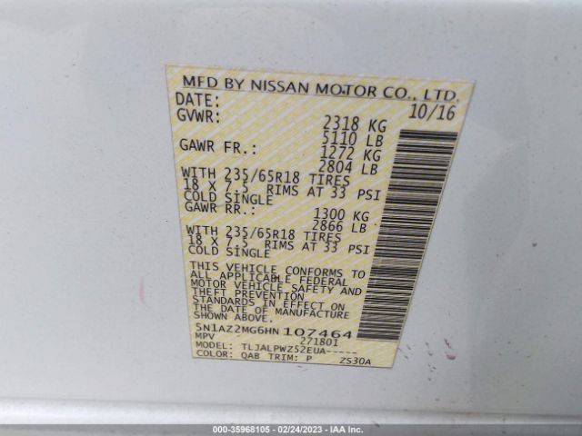 5N1AZ2MG6HN107464 Nissan MURANO S