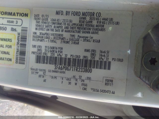 3FA6P0G71FR233800 Ford FUSION S