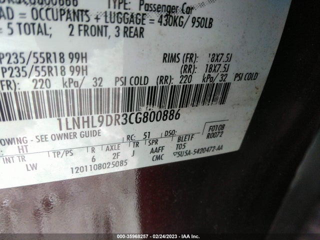 Lincoln MKS 2012 1LNHL9DR3CG800886 Image 10