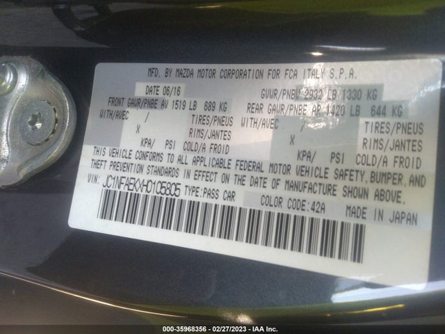 2017 Fiat 124 Spider, VIN: JC1NFAEKXH0105805