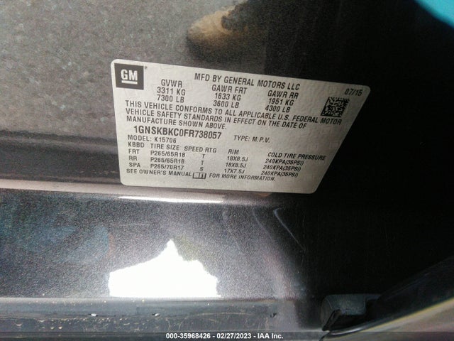 Chevrolet Tahoe Lt 2015 1GNSKBKC0FR738057 Image 10