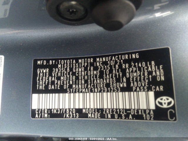 Toyota COROLLA LE 2022 5YFEPMAE1NP291253 Image 11