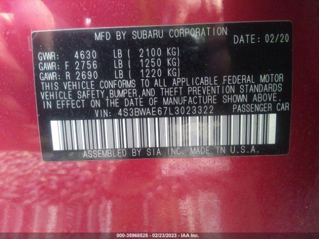 4S3BWAE67L3023322 Subaru Legacy Premium