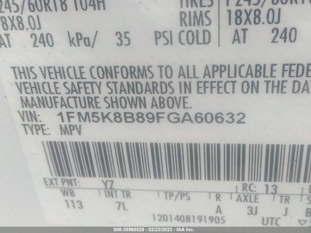 2015 Ford Explorer, VIN: 1FM5K8B89FGA60632