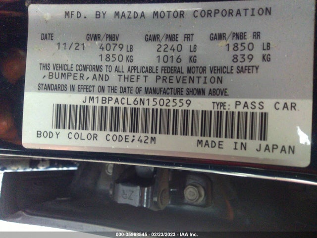 2022 Mazda 3, VIN: JM1BPACL6N1502559