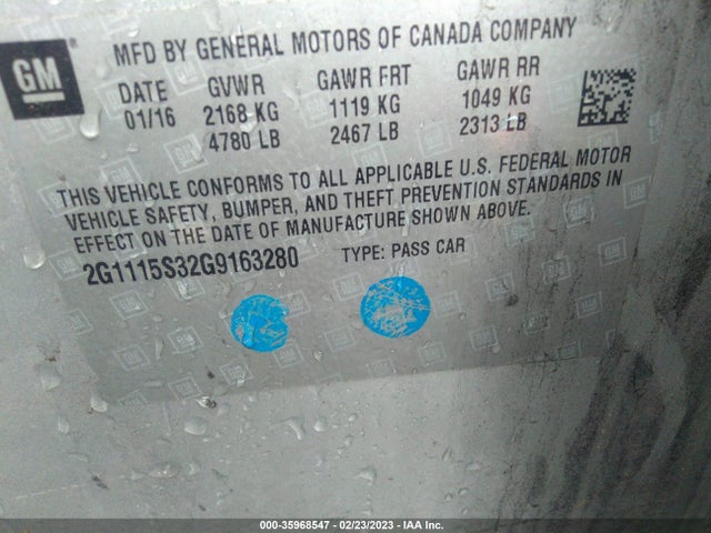 Chevrolet IMPALA LT 2016 2G1115S32G9163280 Image 11